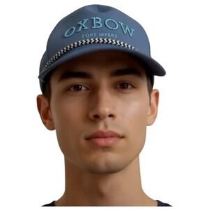 OXBOW Fort Myers Blue Black White Jute Accent Baseball Cap Unisex Excellent
